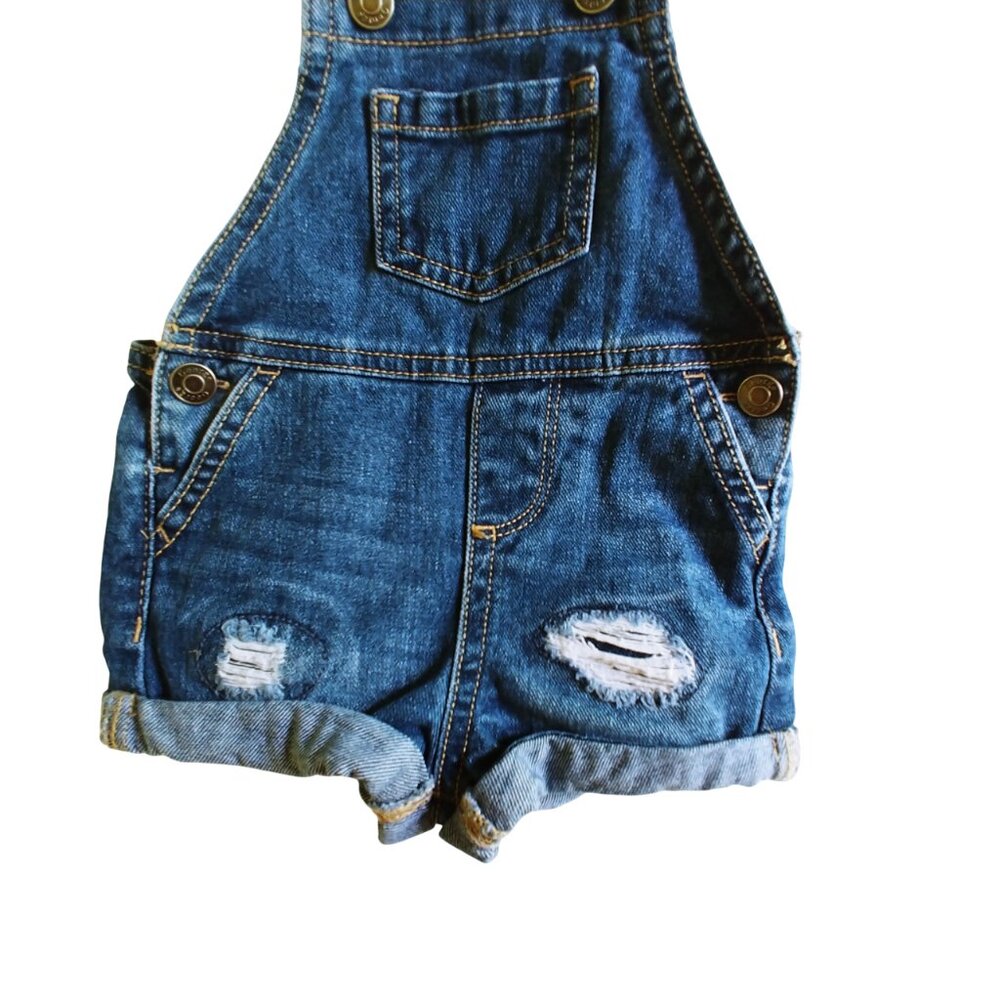 George Distressed Ruffle Denim Shortalls 3-6 Months - Picture 6 of 10